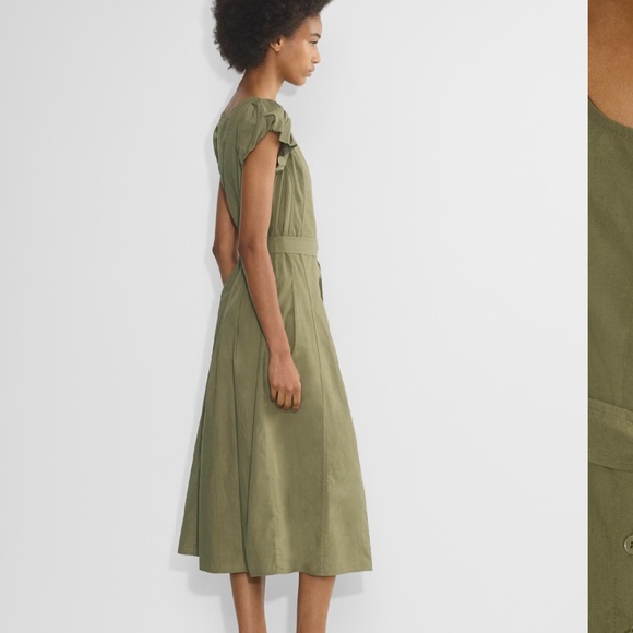 Wilfred Aritzia Governess Poplin Midi Dress Green Olive Short Sleeve Button Up S - Picture 11 of 16